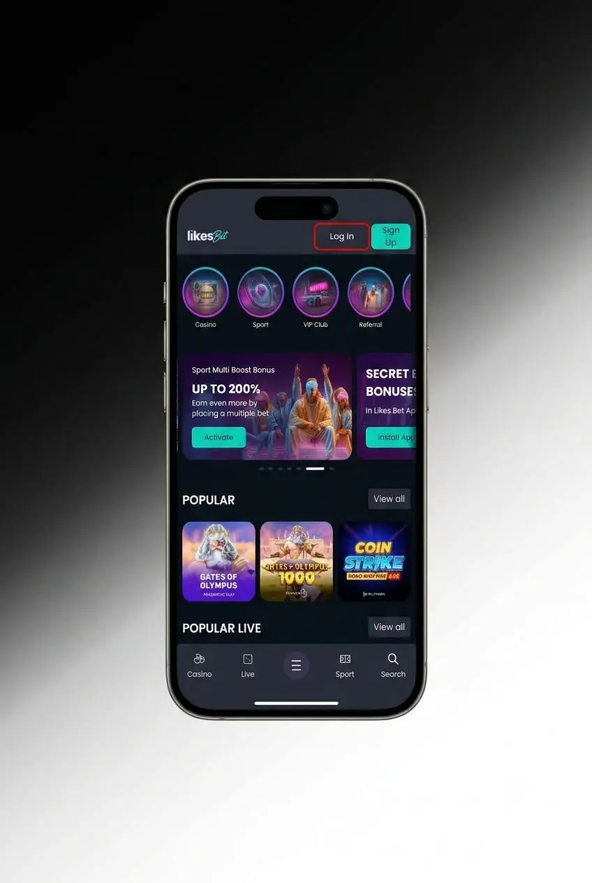 Inloggen bij LikesBet via de app op smartphone